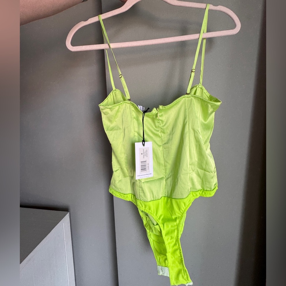 NWT WeWoreWhat (M) Strappy Satin Chiffon Bodysuit Green - Picture 7 of 8